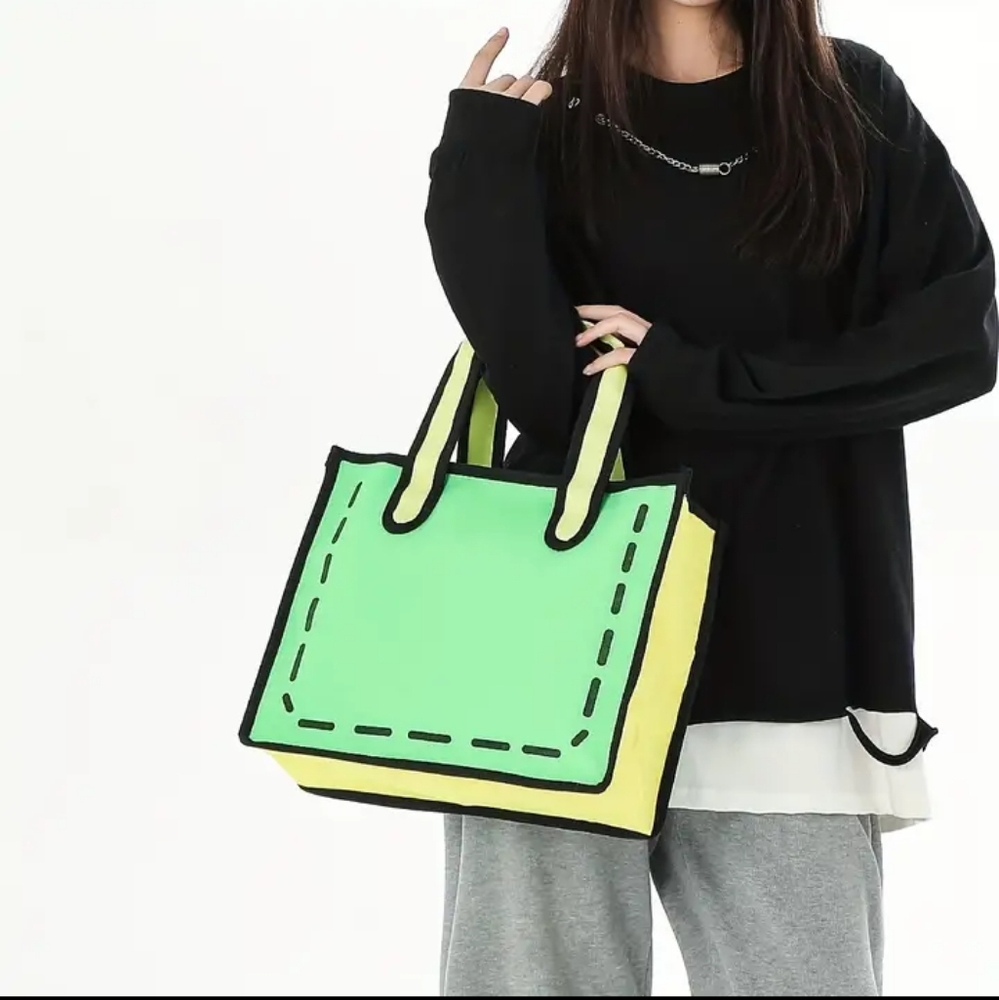 NEW Cartoon Anime Design Tote Bag, Contrast Binding Canvas Handbag - Picture 2 of 5